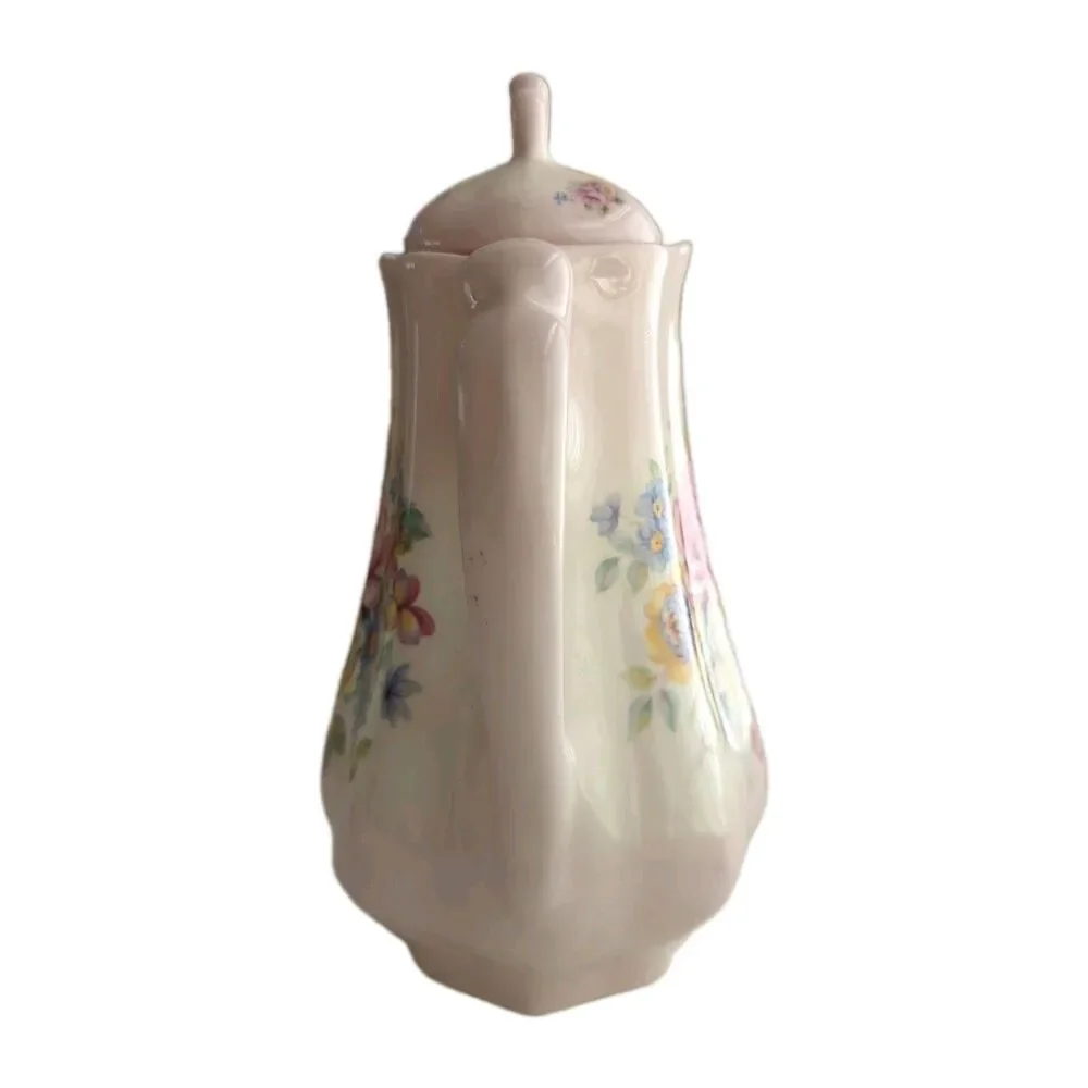 Floral Tea Pot with Lid  Pink With Flowers Ceramic Cottage Decor 9